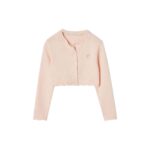 Bolero festivo para niña en color rosa claro, confeccionado en punto fino con patrón de encaje. - Imagen 2