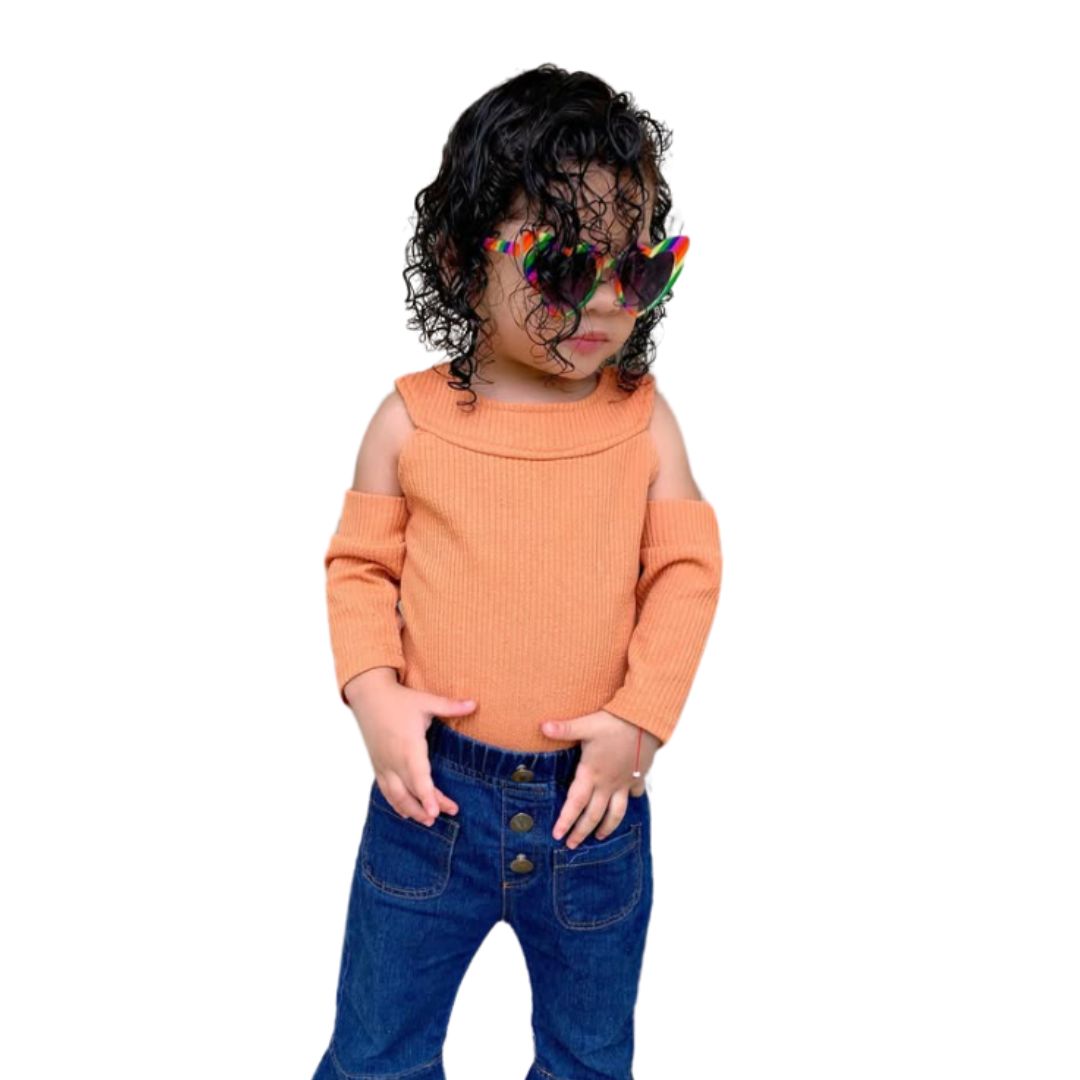sktwopu230071565 Polera niña hombros descubiertos, tejida manga larga - Imagen 1