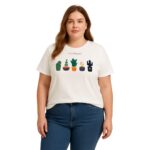 Polera blanca cactus coloridos estilo urbano