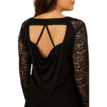 Blusa negra encaje con hombros y escote drapeado - Imagen 3