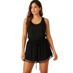 Short negro de gasa con borlas bohemias