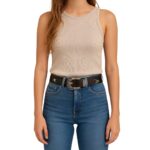 Cinturón con estrellas y hebilla metálica grabada - Imagen 2