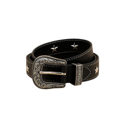 Cinturón con estrellas y hebilla metálica grabada