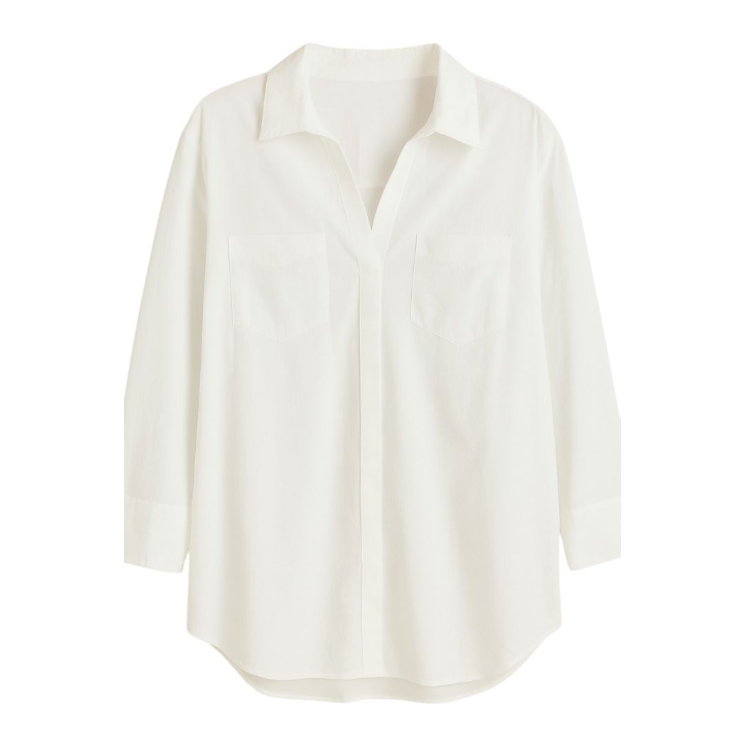 B210111008219 Blusa blanca larga con bolsillos talla 3XL - Imagen 1