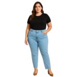 Pantalón de mezclilla celeste tiro alto mujer