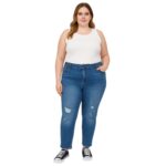 Jeans azul con roturas y calce recto 3XL - Imagen 2
