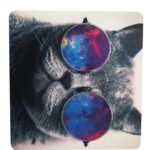 Pad mouse gato con lentes galaxia multicolor divertido