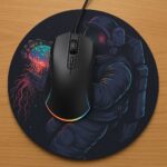 Pad mouse redondo astronauta con fondo galáctico - Imagen 2