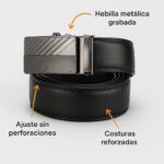 Cinturón negro hebilla metálica grabada ajustable - Imagen 2