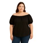 Blusa negra hombros descubiertos y mangas globo - Imagen 2