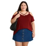 Blusa rojo vino hombros descubiertos talla 4XL - Imagen 3