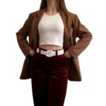 Cinturón Mujer Ecocuero Blanco Hebilla Redonda Forrada - Imagen 4